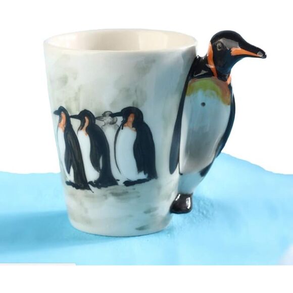 Hand-painted Ceramic Mug (13.66oz) Penguin & Animal Print Coaster Set Coffee Tea - Picture 2 of 4